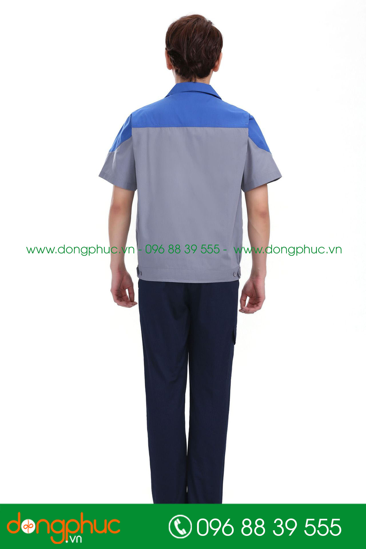 Mẫu bảo hộ màu ghi đậm phối xanh bích cộc tay